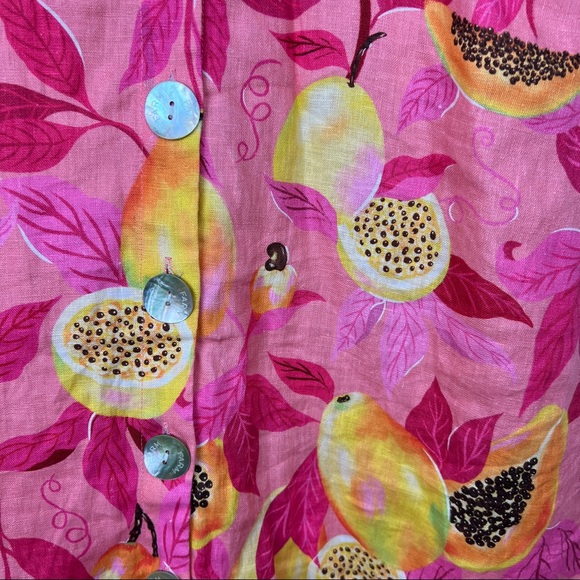 FARM Rio Pink Papaya Salad Linen Printed Puff Sleeve Dress - Size Small - Picture 7 of 9